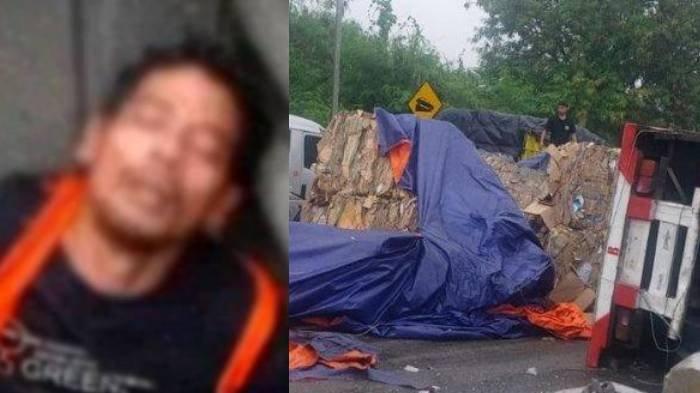Kondisi truk trailer pengangkut kertas karton bekas yang diduga kuat menjadi pemicu kecelakaan maut di ruas tol Cipularang Km 92 Purwakarta, arah ke Jakarta, Senin sore, 11 November 2024. Rouf (43), sosok penyebab kecelakaan maut di Ruas Jalan Tol Cipularang Km 92, Jawa Barat, ternyata baru bekerja sebagai sopir truk selama empat bulan.