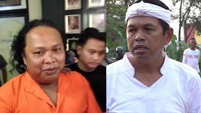DEDI SINDIR JAGOAN - Suhada, alias Jagoan Cikiwul (kiri) anggota ormas di kawasan Kecamatan Bantargebang, Kota Bekasi yang marah setelah minta THR ke perusahaan hanya dikasih Rp 20 ribu pada Senin (17/3/2025). Suhada ditampilkan di hadapan awak media saat press release, Jumat (21/3/2025). Gubernur Jawa Barat Dedi Mulyadi (kanan) ikut memberikan sindiran menohok.