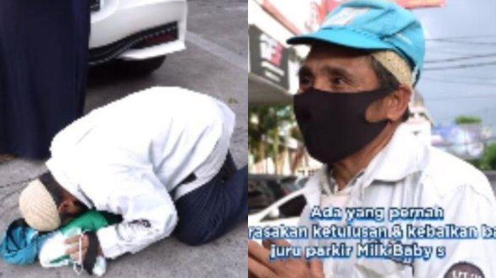 Sujud syukur tukang parkir diumrahkan wanita tak dikenal.