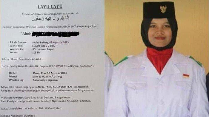 TA (16) siswi asal Desa Bogem, Kecamatan Bayat, Klaten, meninggal dunia usai latihan Paskibra