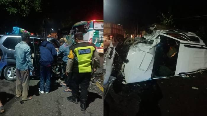 Unit Gakkum Satlantas Polres Madiun mendatangi TKP kecelakaan, yang melibatkan Mobil Fortuner dengan Toyota Avanza,  di Jalan Raya Surabaya - Ponorogo, masuk Desa Sangen, Kecamatan Geger, Kabupaten Madiun, Selasa (28/1/2025) sekira pukul 03.15 WIB
