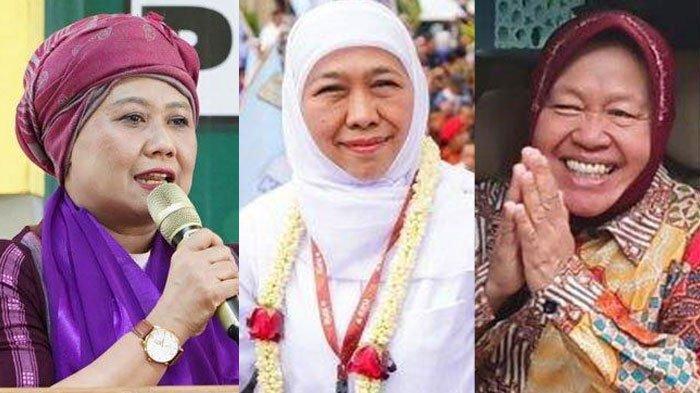 Kolase calon gubernur Jawa Timur, (dari kiri ke kanan) Luluk Nur Hamidah, Khofifah Indar Parawansa, dan Tri Rismaharini.
