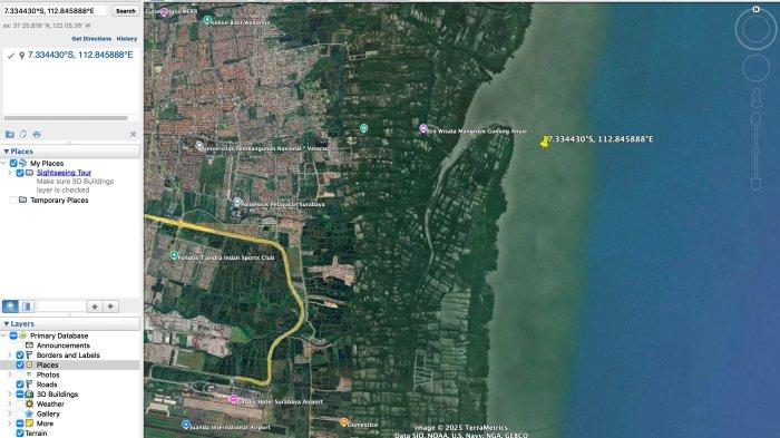Tampilan sebuah lahan di perairan Surabaya bersertifikat HGB yang diunggah akun X milik Thanthowy Syamsuddin, @thanthowy