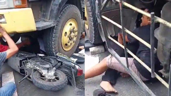 Tangkapan layar video saat remaja perempuan lolos dari maut saat kecelakaan dan masuk ke kolong truk, Kamis (21/11/2024)