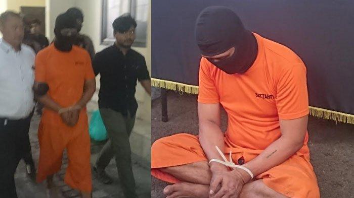 Tersangka Edi Porwanto alias Glowoh saat dikawal kepolisian. Pelaku merupakan tersangka pembunuhan pasutri di Tulungagung