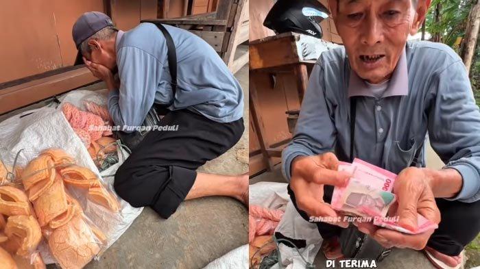 KAKEK JUAL KERUPUK - Momen Abah Umar penjual kerupuk di Jawa Barat nangis dapat uang Rp 600 ribu. Seperti dilansir dari postingan akun Instagram @wali_umat, Kamis (17/4/2025). Abah Umar selama ini jualan jalan kaki untung cuma Rp 3 ribu.