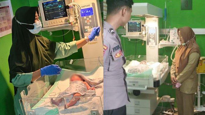 Tim kepolisian Polsek Bondowoso seusai melakukan evakuasi bayi ke RSUD dr. Koesnadi, Senin (9/12/2024) pagi.