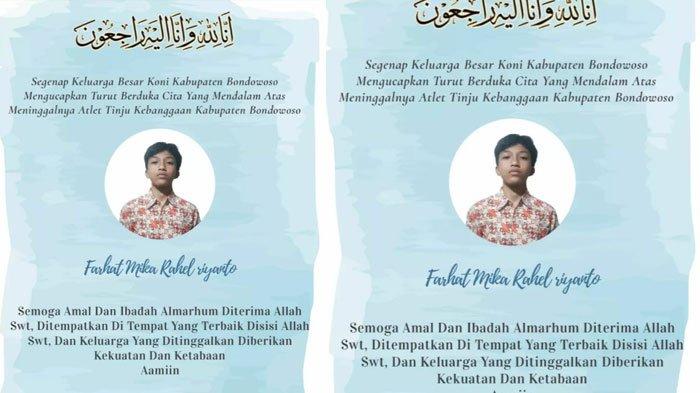 Petinju Bondowoso Meninggal di Porprov Jatim - Ucapan duka untuk Farhat Mika Rahel Riyanto yang meninggal dunia saat berlaga di Pekan Olahraga Provinsi (Porprov) Jawa Timur VIII di Jombang.