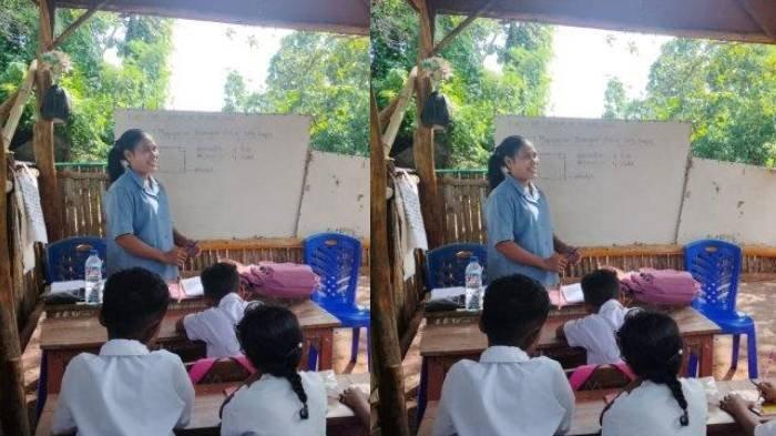 GURU HONORER INSPIRATIF - Vinsensia Ervina Tallum setiap hari berjalan kaki 6 kilometer ke sekolah.