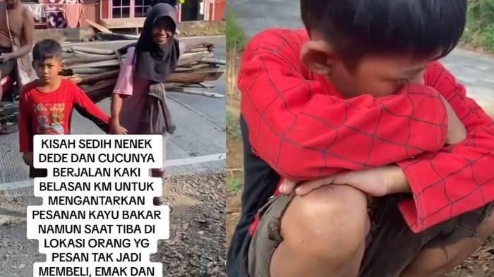 Viral di media sosial nenek jual kayu bakar dengan cucunya.