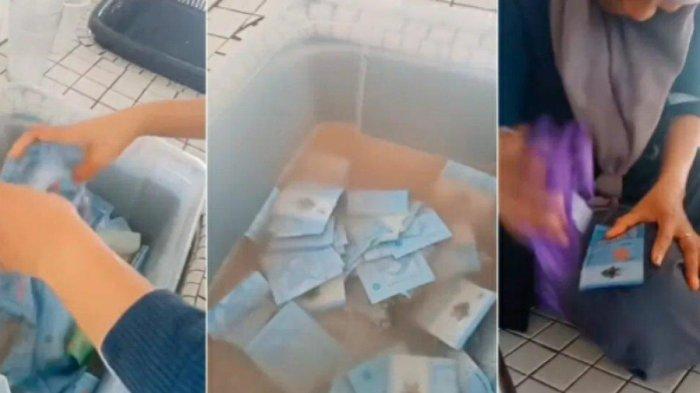 Viral penjaga kantin yang membuat publik ramai karena mencuci uang kertas di baskom dengan air