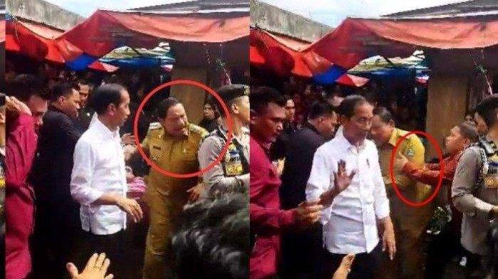 Viral video Bupati Bengkulu Utara ditarik diduga Paspampres saat Jokowi kunker di Pasar Purwodadi, Jumat (21/7/2023).