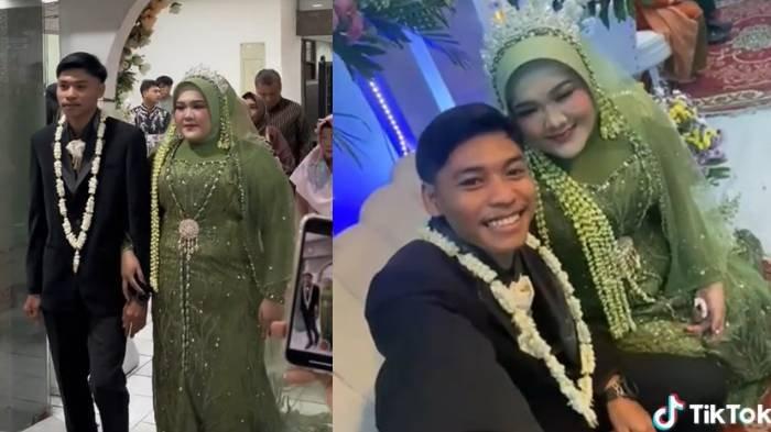 Lewat sebuah video di TikTok, Wahyu tampak berpakaian rapi bak pengantin pria bersanding dengan pengantin wanita di acara pernikahan.