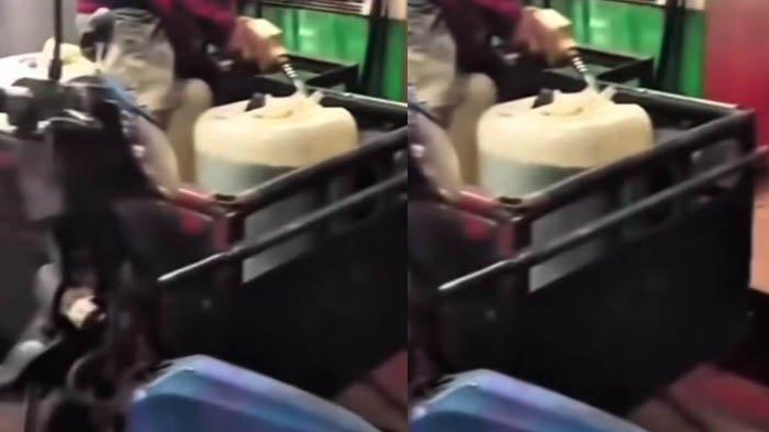 KELUHAN PELANGGAN SPBU - Tangkapan layar saat pembawa jeriken diperbolehkan mengisi BBM Pertalite di SPBU Kabil, Batam, Kepulauan Riau. Sedangkan warga lain yang bawa motor tak boleh.