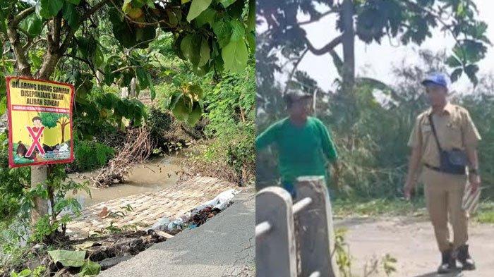 Warga Setempat Kerja Bakti Menyangga Jalan Ambles Menggunakan Bambu.