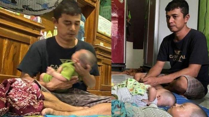 Warsilah saat mengurus bayi kembar A5 di rumah mereka di Desa Bodas, Kecamatan Tukdana, Kabupaten Indramayu, Rabu (2/10/2024).