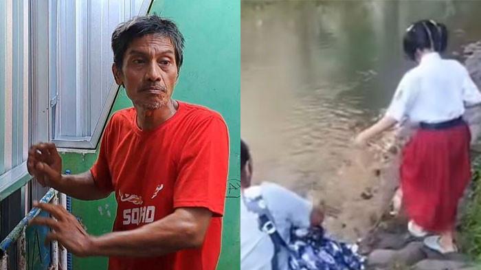JALAN DITUTUP TETANGGA - Juladi Boga Siagian (54), orang tua bocah berinisial JES (8), siswa kelas II SDN 01 Sampangan, Kecamatan Gajahmungkur, Kota Semarang, Jawa Tengah, Selasa (29/7/2025). Anaknya terpaksa berangkat lewat aliran sungai karena akses keluar masuk rumahnya diduga ditutup oleh tetangga.