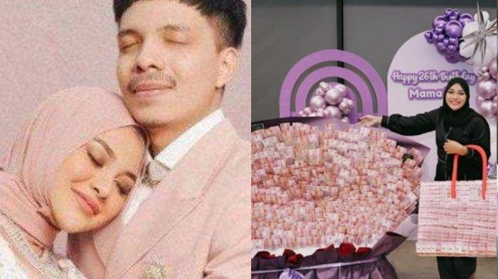 Aurel Hermansyah ulang tahun ke-26 diberi kado buket, kue, dan tas berukuran raksasa dari uang Rp50 ribu dan Rp100 ribuan.