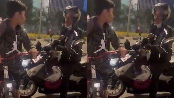 Tangkapan layar video viral bocah tantang driver ojol karena lewat jalur sepeda.