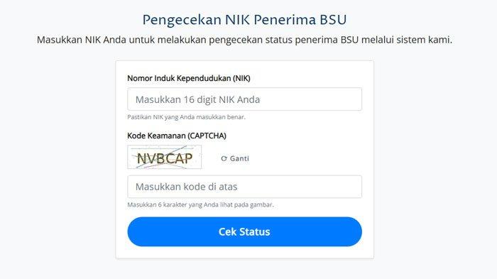 STATUS BSU - Tangkapan layar laman Kemnaker untuk mengecek NIK penerima BSU 2025. Adapun BSU yang diberikan sebesar Rp600 ribu untuk periode Juni-Juli 2025, Rabu (25/6/2025).