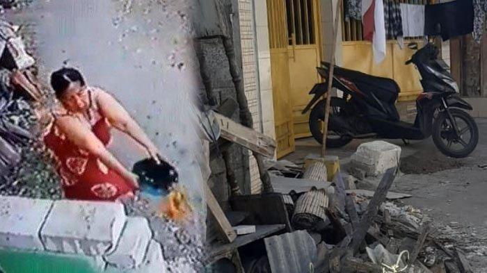 Depan rumah Wiwik yang diblokade Masriah menggunakan batu dan sepeda motor