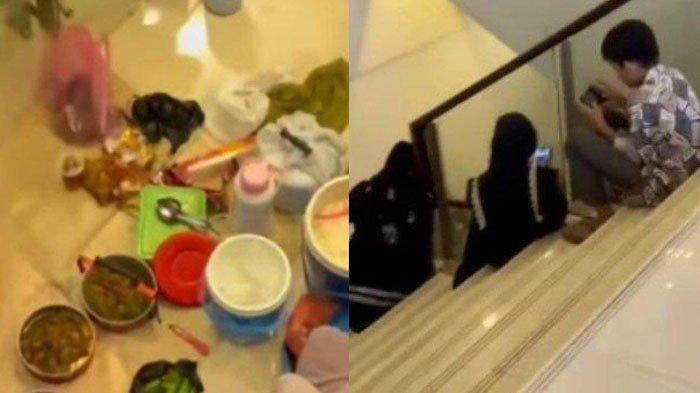 Potret emak-emak piknik di dalam mal tengah viral di media sosial. Gelar karpet hingga baawa bekal nasi dan sayur.