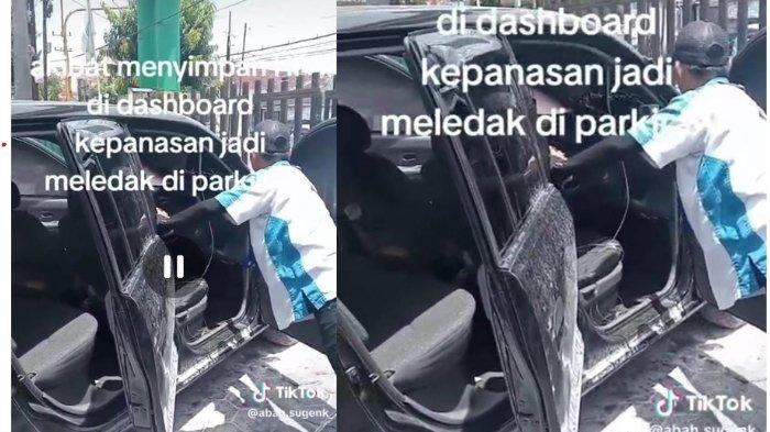 Warga mengecek lokasi Smartphone meledak di dalam mobil saat diparkiran RSD dr Soebandi Jember.