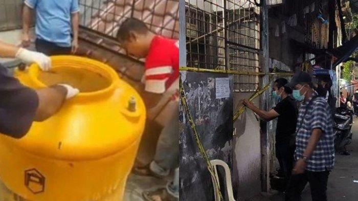 TEWAS DALAM TOREN - Ilustrasi penemuan mayat dalam toren atau tandon air (kiri) dan lokasi penemuan jasad ibu dan anak di dalam toren air di Jakarta Barat, Sabtu (8/3/2025). Polisi mengungkap temuan ini adalah kasus pembunuhan.