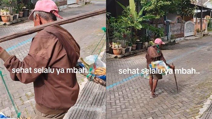 Kakek renta jualan pisang keliling bawa pikulan.