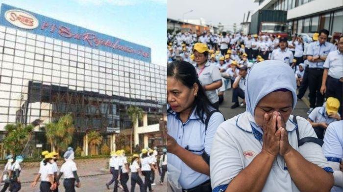 KARYAWAN PR SRITEX - Buruh dan karyawan (kanan) mendengarkan pidato dari direksi perusahaan di Pabrik Sri Rejeki Isman Tbk (Sritex) di Sukoharjo, Jawa Tengah, Jumat (28/2/2025). Kini pemerintah berjanji para mantan buruh dan karyawan tersebut bisa kembali bekerja dalam dua minggu.