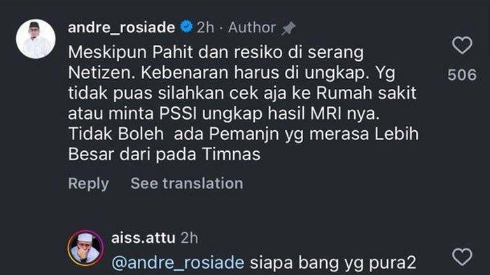 TAK TAKUT DIHUJAT - Tangkapan layar akun Instagram @andre_rosiade, Kamis (27/3/2025). Mertua Pratama Arhan tak takut meski diserang netizen karena sindir pemain Timnas Indonesia.