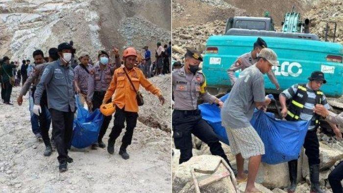 LONGSOR GUNUNG KUDA CIREBON -  Petugas mengevakuasi korban akibat longsornya galian C Gunung Kuda, Kecamatan Dukupuntang, Kabupaten Cirebon, Jumat (30/5/2025) pagi. Truk dan alat bera juga tertimbun. Pemerintah Provinsi Jawa Barat menetapkan darurat bencana musibah longsor Gunung Kuda Cirebon selama tujuh hari.