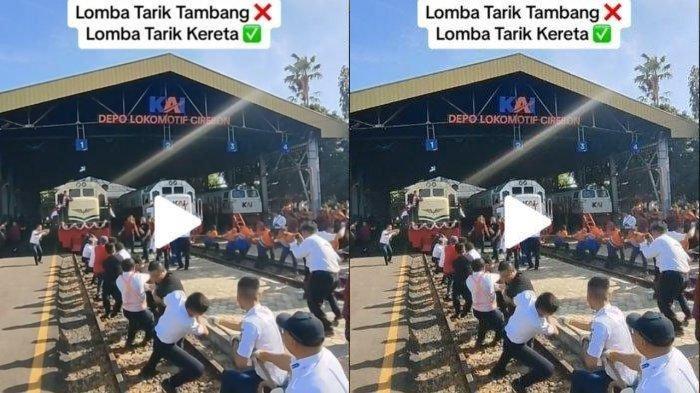 Lomba tarik kereta yang diselenggarakan PT KAI Daop 3 Cirebon