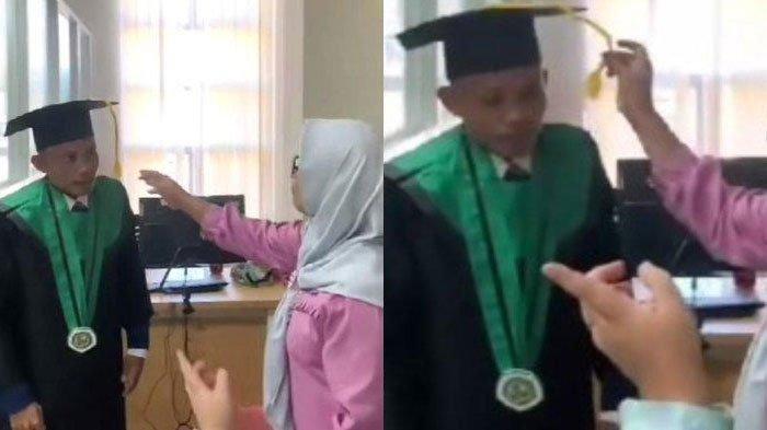 Rivaldo, mahasiswa IAIN Gorontalo diwisuda sendirian karena datang terlambat. Ia mengaku baru tidur jam 4 subuh.