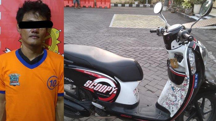 Pria berinisial SN (38) warga Semampir, Surabaya, maling motor spesialis kunci menempel atau kunci kanthil, berhasil ditangkap Tim Antibandit Polsek Lakarsantri Polrestabes Surabaya, Sabtu (19/8/2023). 