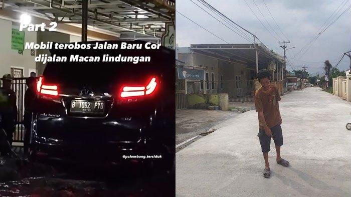Mobil Alphard nekat terobos jalan baru dicor, malah marah-marah ke warga minta ganti rugi