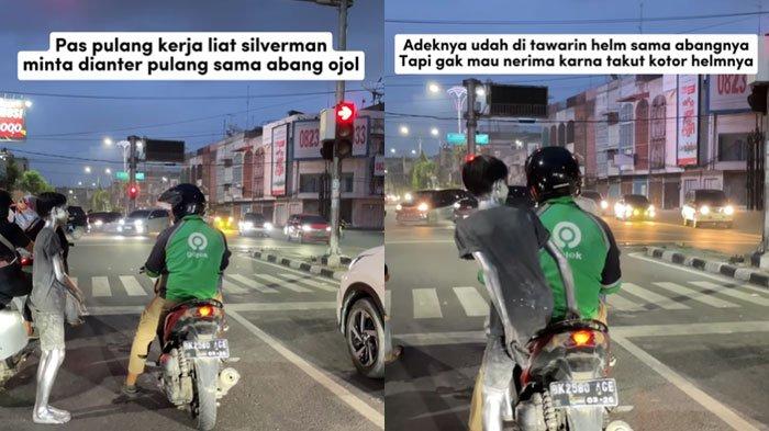 Momen driver ojol bantu bocah manusia silver