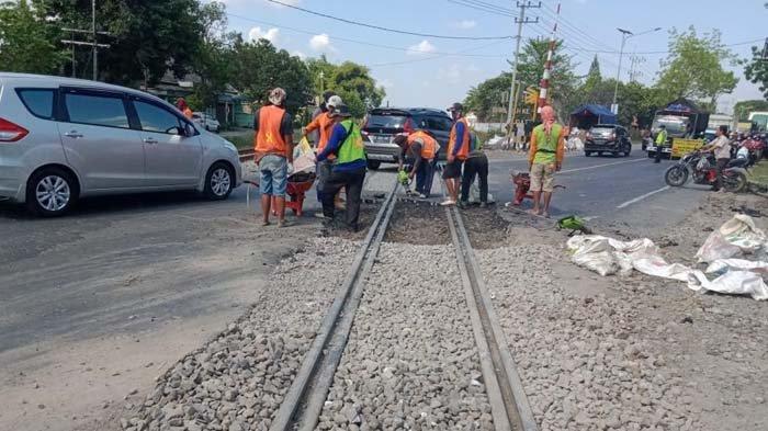 Pt Kai Daop 7 Madiun Lakukan Perawatan Rel Perlintasan Kereta Api Di