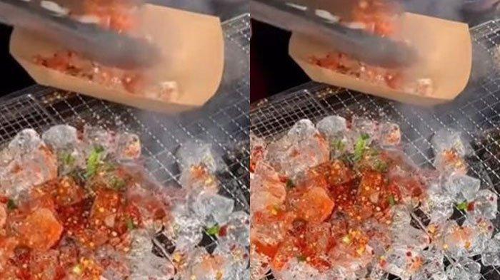 Tengah viral di media sosial es batu tapi dipanggang. Makanan es batu panggang ini diketahui berasal dari China.