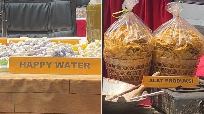 Barang bukti narkoba keripik pisang dan happy water. Seorang pria di Bantul dikira pengangguran ternyata koki narkoba.