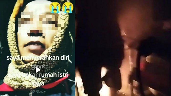 Kolase tangkapan layar yang memperlihatkan seorang pria di Surabaya mengaku membakar rumah istri karena menduga sang istri selingkuh, pria itu juga mengaku akan menyerahkan diri ke polisi. Postingan itu diunggah oleh akun TikTok @Aldrakirto, pada Selasa (27/8/2024). Namun polisi ungkap fakta lain.