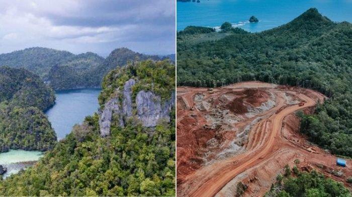 RAJA AMPAT - Keindahan alam Raja Ampat (foto kiri), dan penampakan aktivitas tambang nikel di Raja Ampat kini yang mengancam keindahan alam 'Surga Terakhir di Bumi'.
