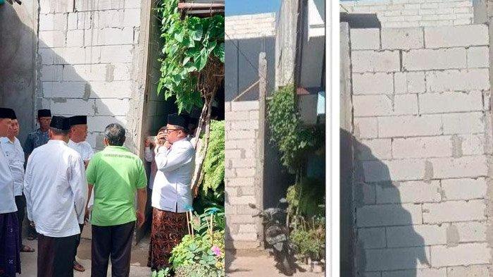Penampakan ruas jalan yang ditutup dengan tembok setinggi empat meter di Kelurahan Bangunsari, Kecamatan Ponorogo, Kabupaten Ponorogo, Jawa Timur, sejak sepekan lalu.