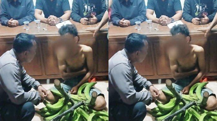 REMAJA CURI PISANG - AAP (17), warga Kecamatan Trangkil, Kabupaten Pati dimintai keterangan di Balai Desa Gunungsari, Kecamatan Tlogowungu, Kabupaten Pati seusai kedapatan mencuri empat tundun pisang dari kebun warga, Senin (17/2/2025). Dari identitasnya, pelaku berstatus sebagai pelajar SMA.