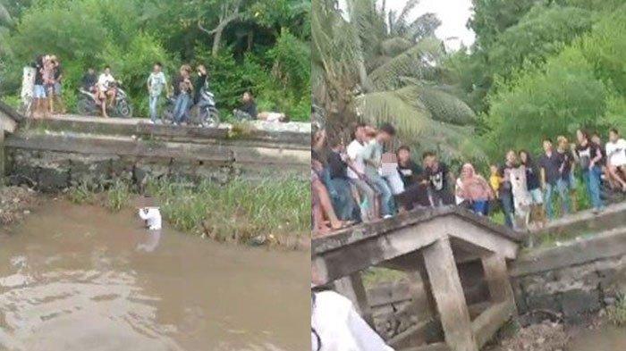 PEMBULLYAN - Tangkapan layar video viral siswa SMP dibully segerombolan remaja diceburkan ke sungai. Nenek tak terima dengan kondisi cucunya. Pihak keluarga langsung melaporkan ke polisi, Minggu (18/5/2025).