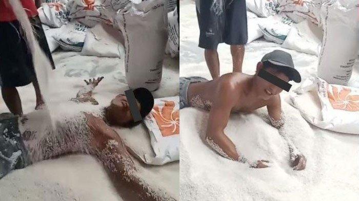 Pria mandi beras Bulog viral di media sosial. Nasib kini dipecat.