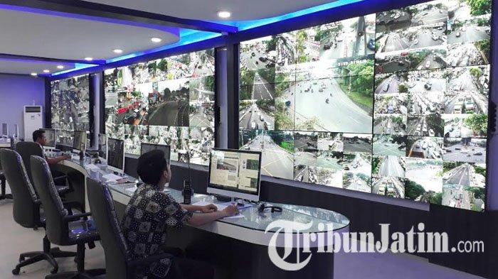 The interior of Surabaya's Intelligent Transport System control room, showing operators at work