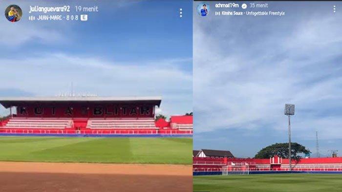 tangkapan layar dari akun media sosial pemain Arema FC Achmad Maulana Syarif dan Julian Guevara saat berada di Stadion Soepriadi Blitar pada Rabu (16/10/2024).