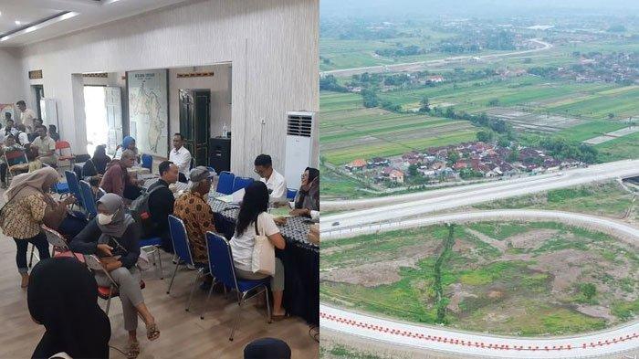 Warga Rajek Lor yang terdampak proyek pembangunan jalan tol Yogyakarta-Solo saat proses menerima uang ganti rugi di Kantor Kalurahan Tirtoadi, Kapanewon Mlati, Kabupaten Sleman