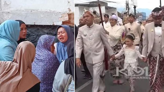 TRAGEDI PERNIKAHAN ANAK DEDI MULYADI - Tangis keluarga korban makan gratis di acara pernikahan anak Gubernur Dedi Mulyadi dan Kapolda Metro Jaya Irjen Pol Karyoto (foto kiri), dan (foto kanan) prosesi pernikahan Maula Akbar dan Putri Karlina. 